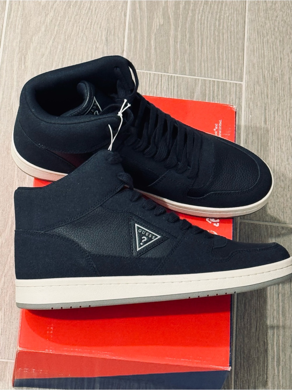 Guess Men's Navy High-Top Sneakers with White Sole Nice